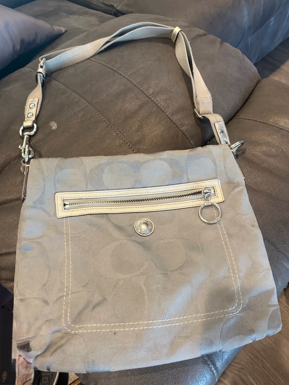 Coach Light Gray Signature Crossbody Shoulder Bag